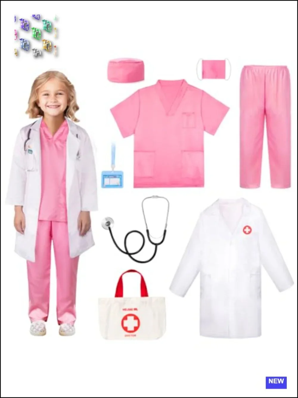 Kids Doctor Costume Set Pretend Play Dress Up with Lab Coat Stethoscope 3-10